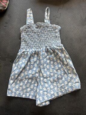 dip Light Blue & White Floral Smocked Romper
